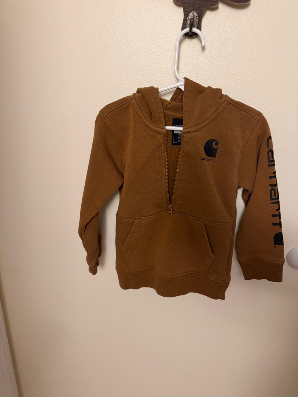 Carhartt Kids Hooded Half-Zip Sweatshirt with Logo Sleeve